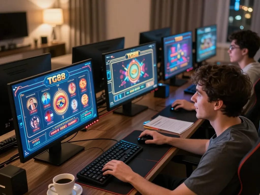 TG88 online gaming setup with player engaged, showcasing strategy and excitement