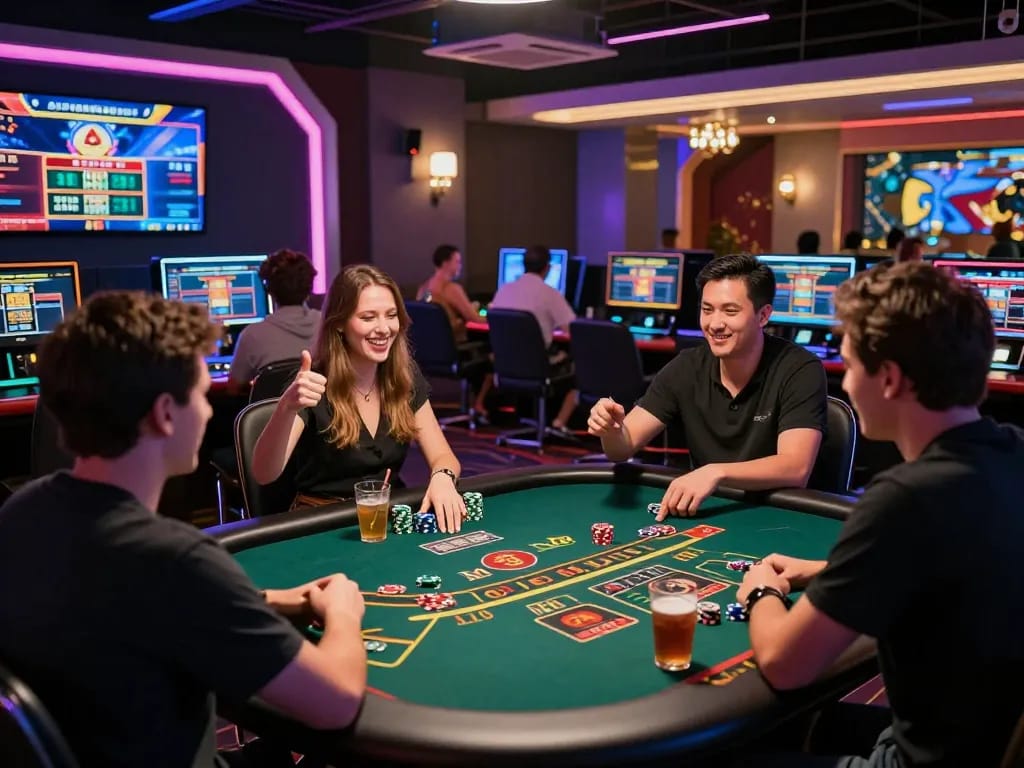 A lively gaming scene at https://mmoo1.de.com featuring players enjoying live casino games, reflecting the dynamic online betting experience.
