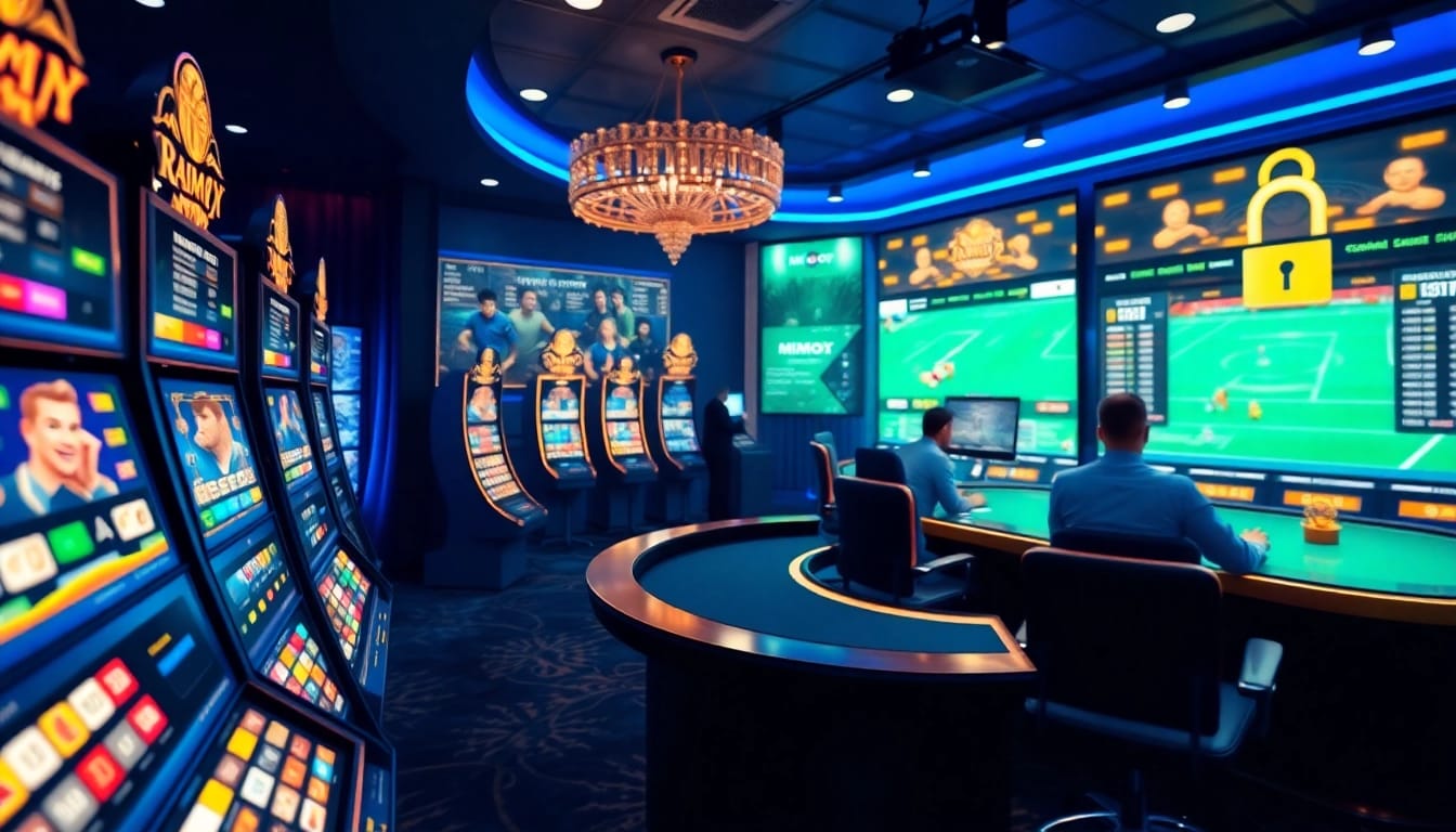 Experience the luxury of nhà cái mmoo with vibrant online gaming visuals showcasing live dealers and digital slot machines.