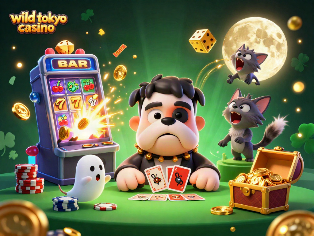 Experience the excitement of wild tokyo casino with cartoon monsters and stunning game elements in a vibrant illustration.