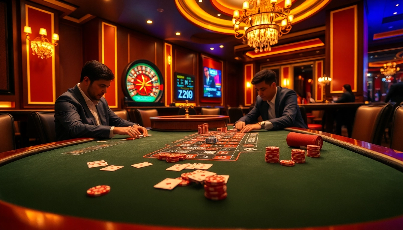 Exciting baccarat gameplay at XX88 casino with professional gamblers and luxury atmosphere.
