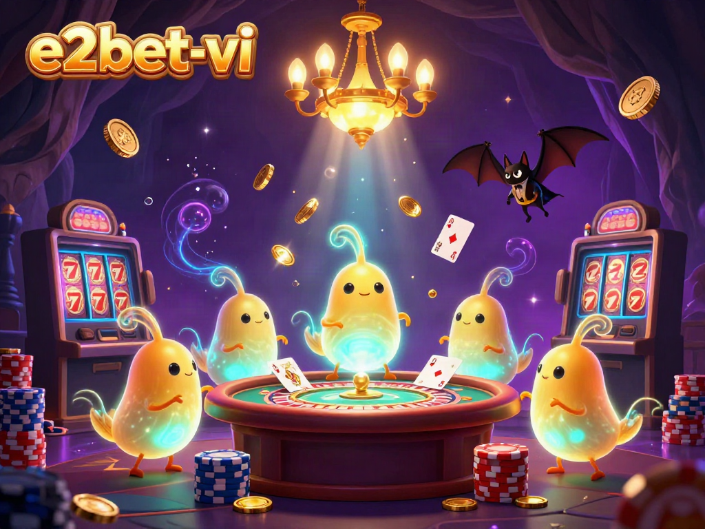 Engage in vibrant gaming at e2bet-vi with illuminated glowworms in a lively cave casino scene.