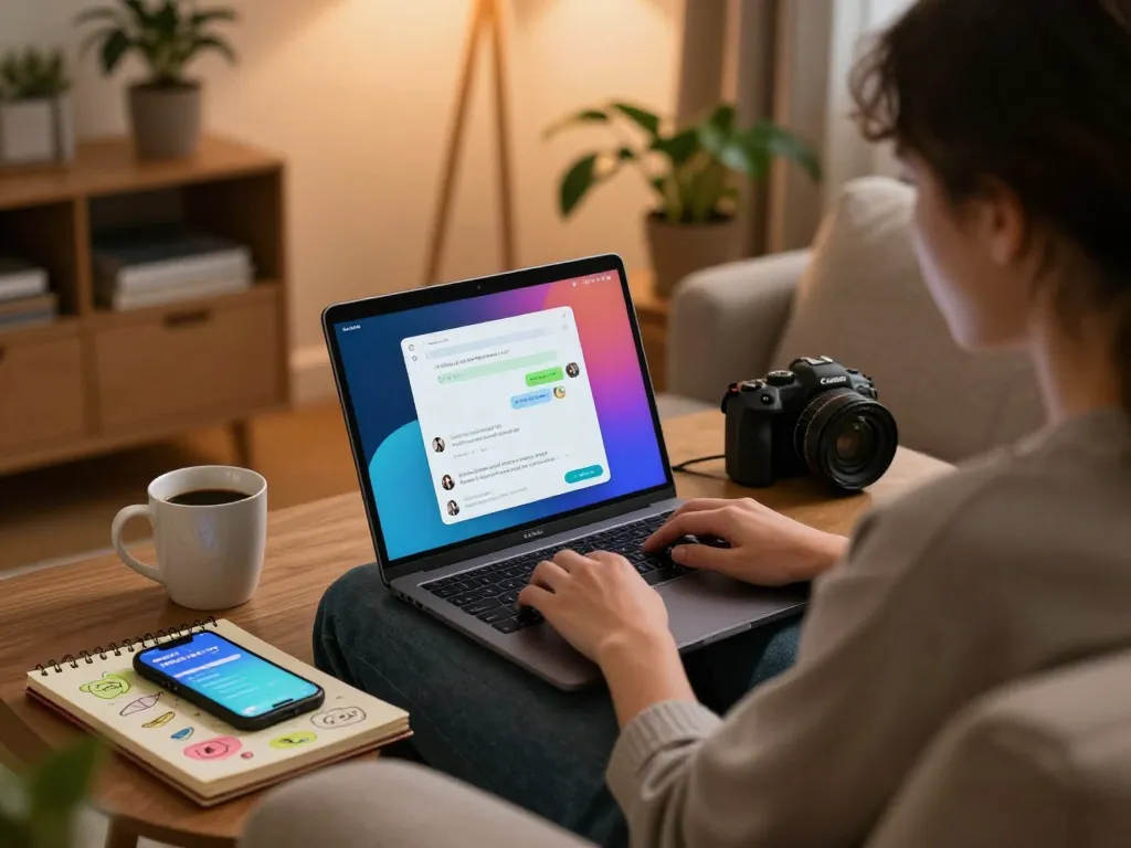 Engaging session of sex AI chat on a cozy home office laptop.