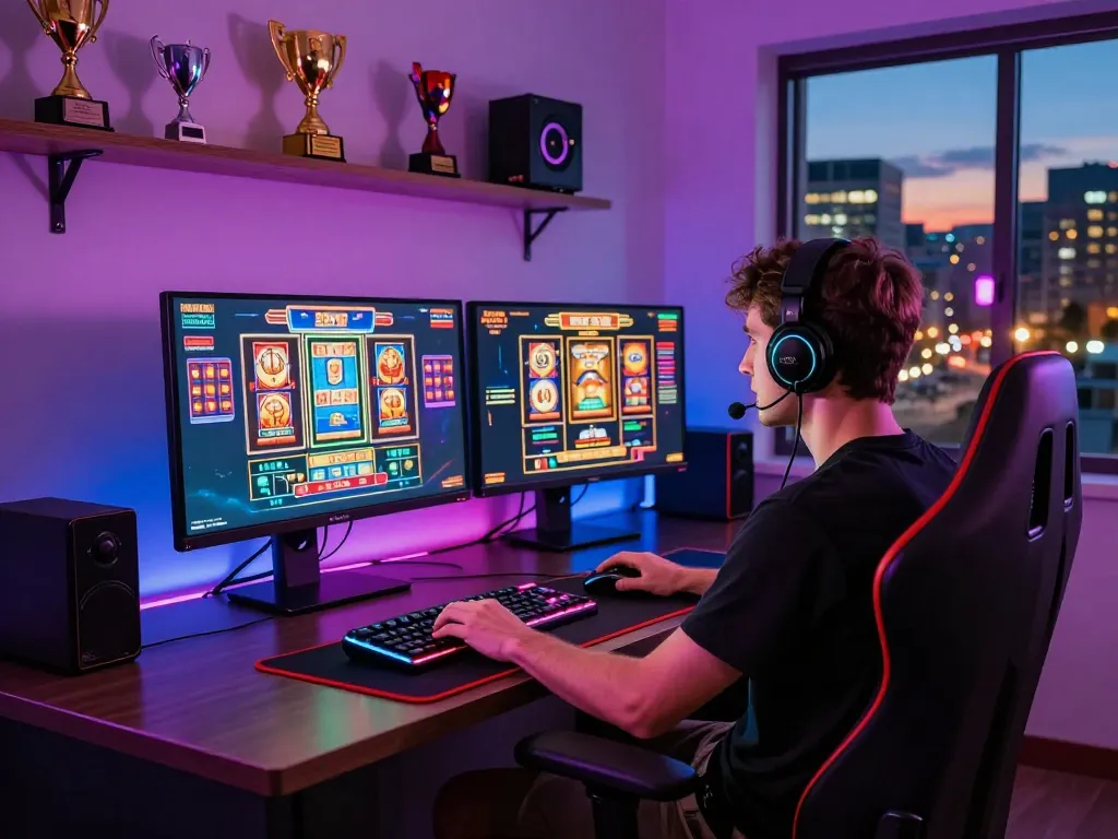 Engaging online gaming setup at https://go999.de.com featuring colorful casino games and modern gaming equipment.