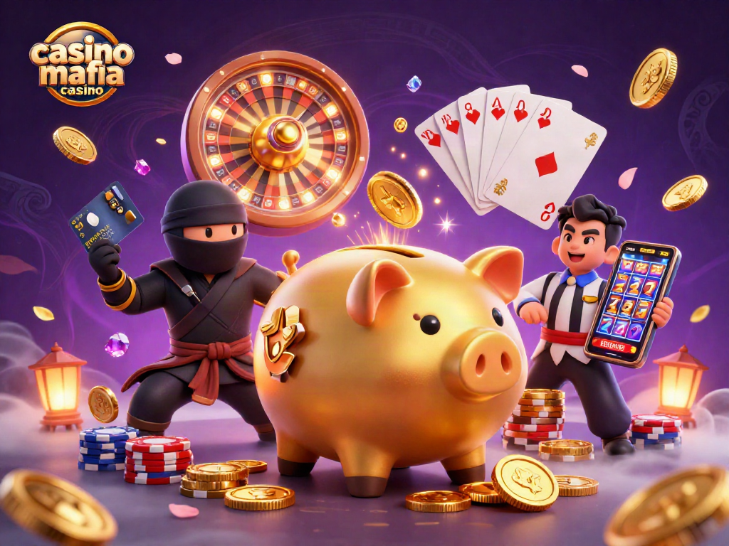 Win at casino mafia casino with dynamic action scenes showcasing vibrant game elements and characters.