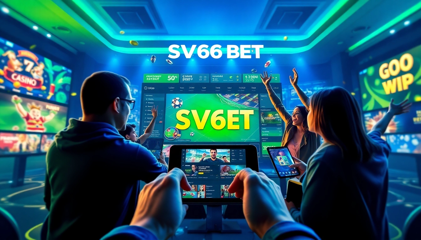 Dynamic online betting scene with SV66 BET, featuring vibrant games and excited players.