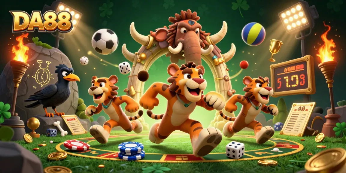 Engage in exciting sports betting adventures at DA88 with captivating caveman and sabertooth characters.