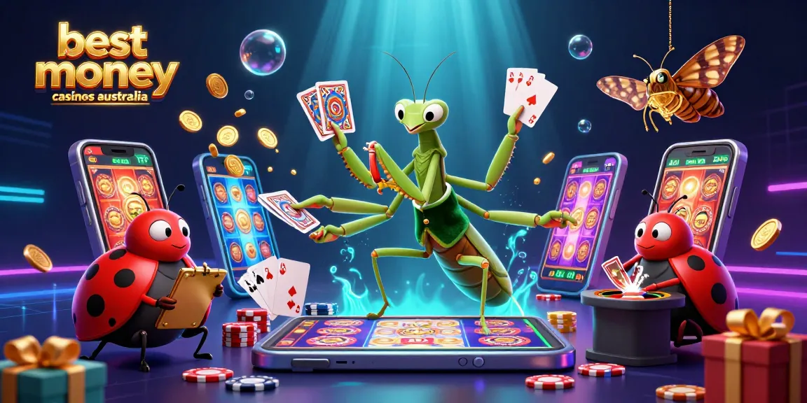 Experience the excitement of the best real money casinos Australia illustrated with vibrant characters and game elements.